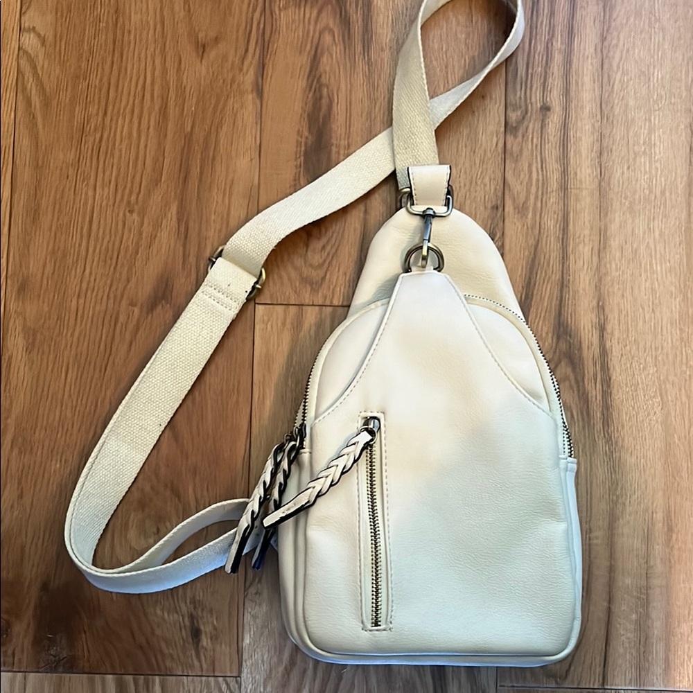 Elegant Cream Leather Sling Bag